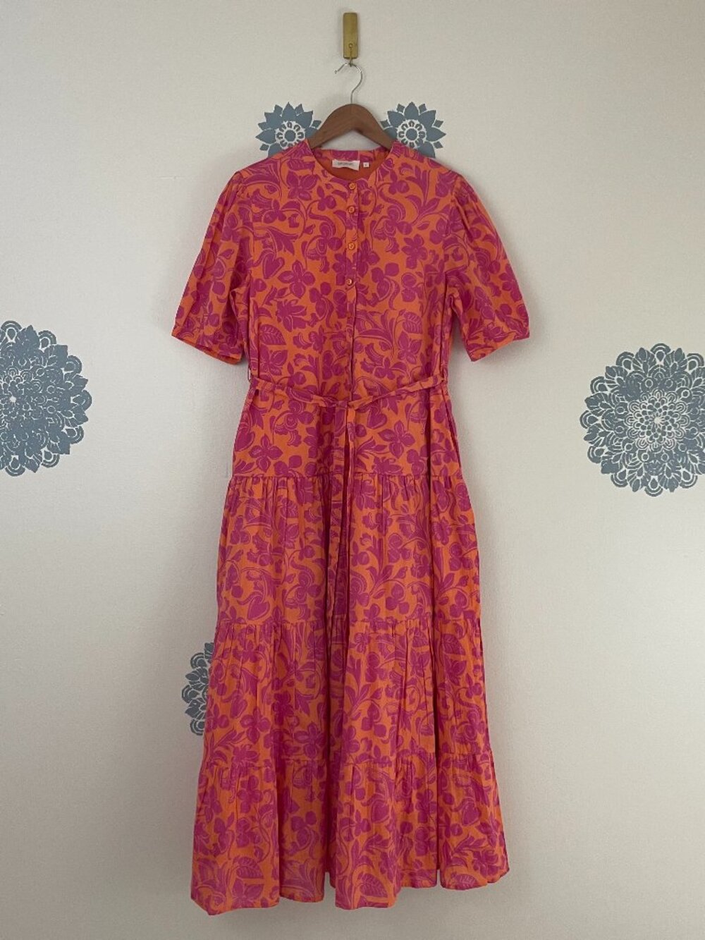 Banjanan Saylor Gaia Nectarine Floral Print Maxi Dress Size Large